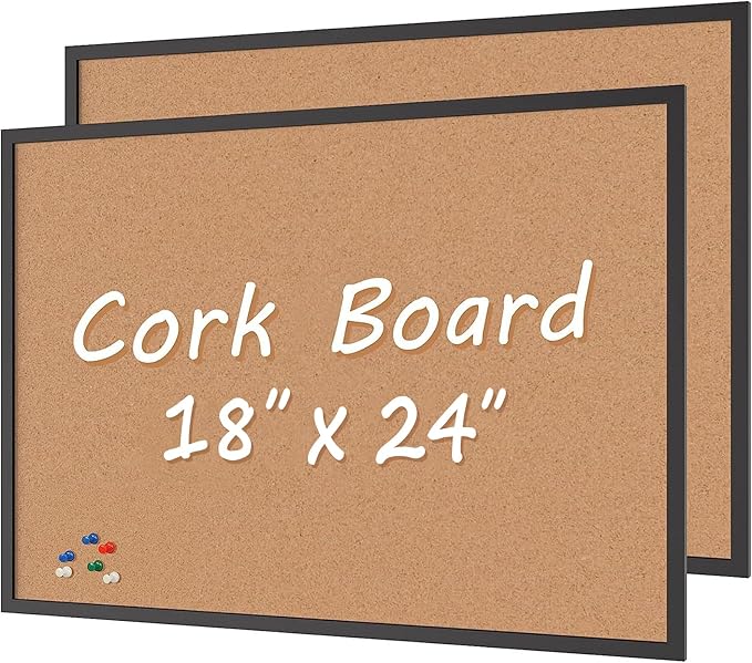 Board2by 2-Pack Cork Board Bulletin Board 18“ x 24”, Black Wood Framed Corkboard, Office Board for Wall Cork, Large Wall Mounted Notice Pin Board with 32 Push Pins for School, Home & Office-DeskLoop Office