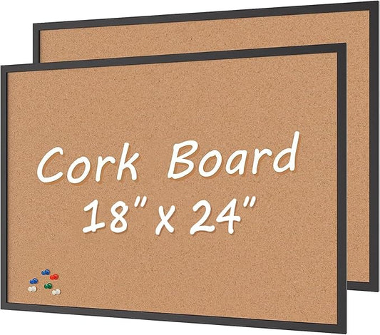 Board2by 2-Pack Cork Board Bulletin Board 18“ x 24”, Black Wood Framed Corkboard, Office Board for Wall Cork, Large Wall Mounted Notice Pin Board with 32 Push Pins for School, Home & Office-DeskLoop Office
