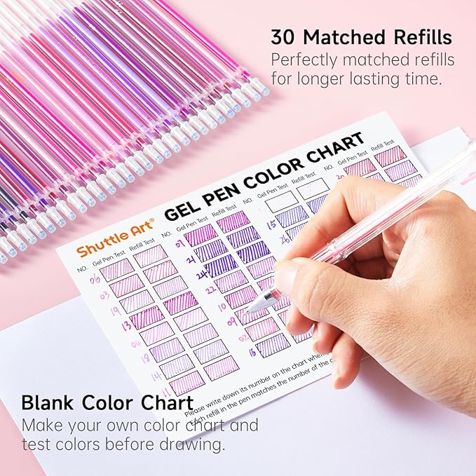 Shuttle Art 60 Pack Tone , Pink Purple Gel Pens with 30 Refills for Adults Coloring Books Journaling Drawing Nature, Landscapes, Animals Scenes-DeskLoop Office