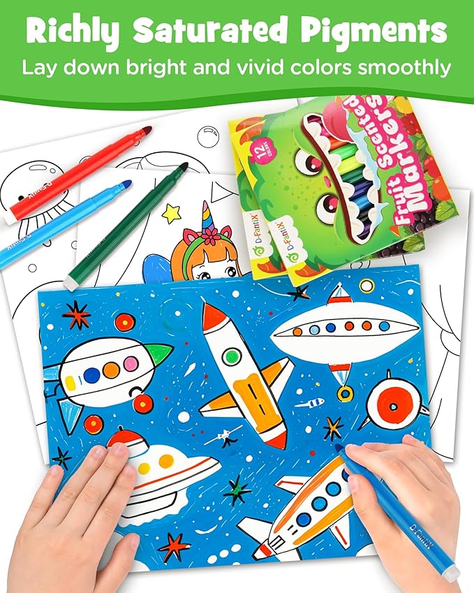 D-FantiX 12 Packs Fruit Scented Washable Markers for Kids Toddlers, 144 Count Coloring Markers Set, Bulk Art Supplies, Back to School Supplies, Gifts for Party Favors, Classroom Prizes, Donations-DeskLoop Office