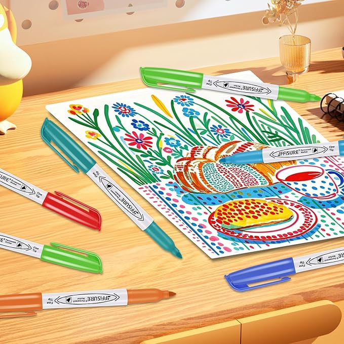 Permanent Markers Assorted Colors Set, 8 Colored Markers 8 Pack, Fine Point,Works on Wood, Plastic, Metal, and More, for Adults, Artist, Taecher, Kids-DeskLoop Office