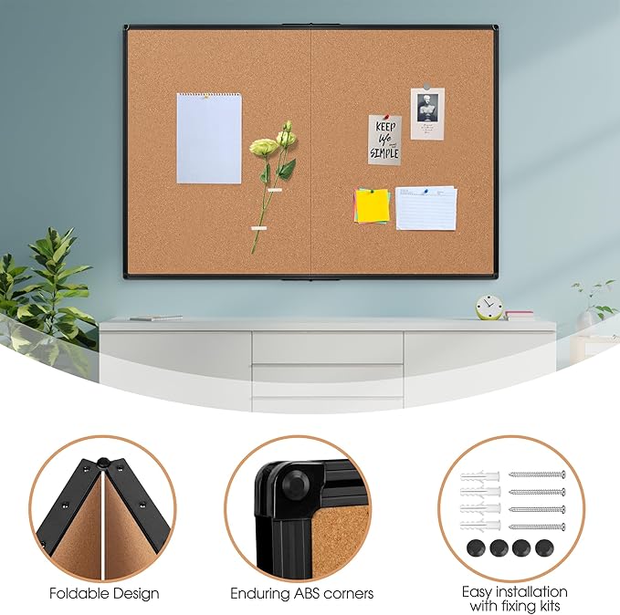 Board2by Extra Large Cork Bulletin Board 60" X 36", Foldable Notice Pin Board for Wall, Black Aluminum Framed 5'x3' Corkboard, Wall Mounted Noticeboard with 36 Push Pins for School, Home & Office-DeskLoop Office