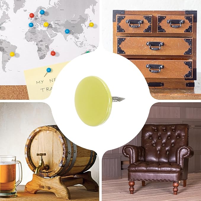 uxcell 150Pcs Upholstery Tacks, 11mmx10mm Flat Head Thumb Tack Decorative Furniture Nails Push Pins for Furniture Sofa Headboards, Light Yellow-DeskLoop Office