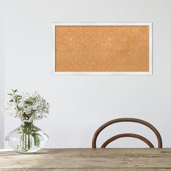 Amanti Art Natural Cork Board for Wall, 13x25 Vision Board with White Frame, Small Corkboard Office Decor for Home Organization, Country Rustic Corkboard Pinboard to Display Items for Home-DeskLoop Office