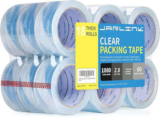 JARLINK Clearer Packing Tape 18 Rolls, Heavy Duty Packaging Tape for Shipping Packaging Moving Sealing, 2.8mil Thicker, 1.88 inches Wide, 60 Yards Per Roll, 1080 Total Yards-DeskLoop Office
