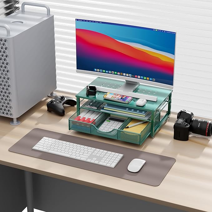 gianotter Computer Monitor Stand Riser, office organizer with Drawer, Office Organizers Storage for Classroom Office Supplies (Dark Green)-DeskLoop Office