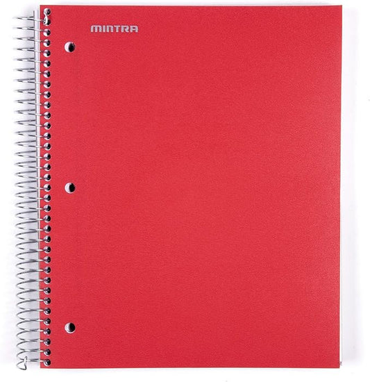 Mintra Office Durable Spiral Notebooks, 5 Subject (Red, College Ruled 1pk)-DeskLoop Office