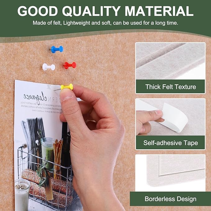 YOKIVE Felt Bulletin Board, 60 x 31.5 -Inch Foldable Decorative Pin Board Self Adhesive Felt Cork Board with 20 Pushpins, Great for Wall, Photo Display, Paste Note, Schedule(Light Camel)-DeskLoop Office