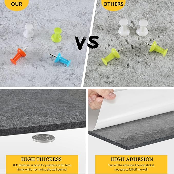 12" Large Bulletin Board with 30 Push Pins, Pack of 8 Hexagon Felt Pin Board Notice Boards for Home Office Kitchen, Felt Wall Tiles for Photos Memos (Green Yellow)