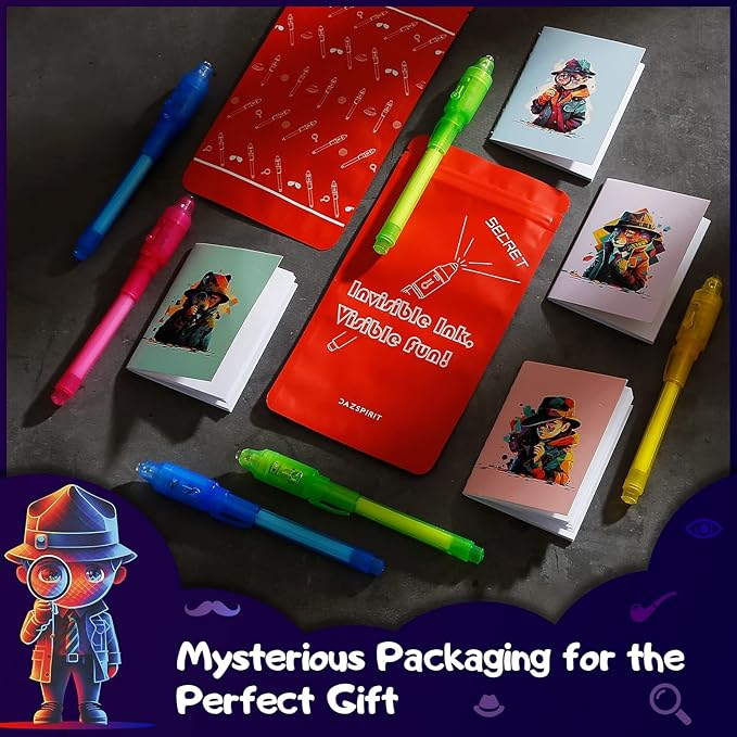 8Pcs Invisible Ink Pen Set with UV Light, Mini Notepads & Favor Bags, Magic Pen Disappearing Ink, Spy Pens for Kids, Fun Party Favors for Kids 8-12, Detective & Escape Room Themes-DeskLoop Office