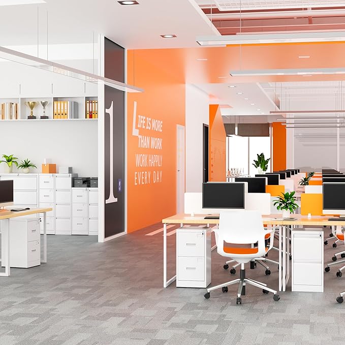 Crownland Lateral File Cabinet with 4 Drawers, 15" W Metal Lockable Office File Cabinets for Home Office- Stores Letter/Legal/A4/F4 Files(White)-DeskLoop Office