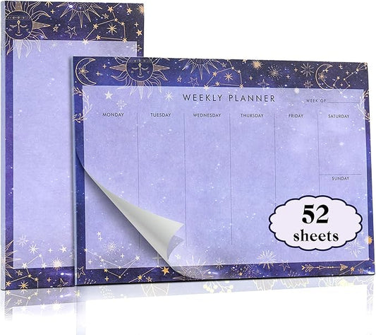 Undated Weekly Planner Notepad 10x7 To Do List Note Pad 52 Weekly Desk Planner Calendar Tear Off Daily Planning Pad for Work,School,Home,Ofiice Supplies, Matching Notepad,Purple-DeskLoop Office