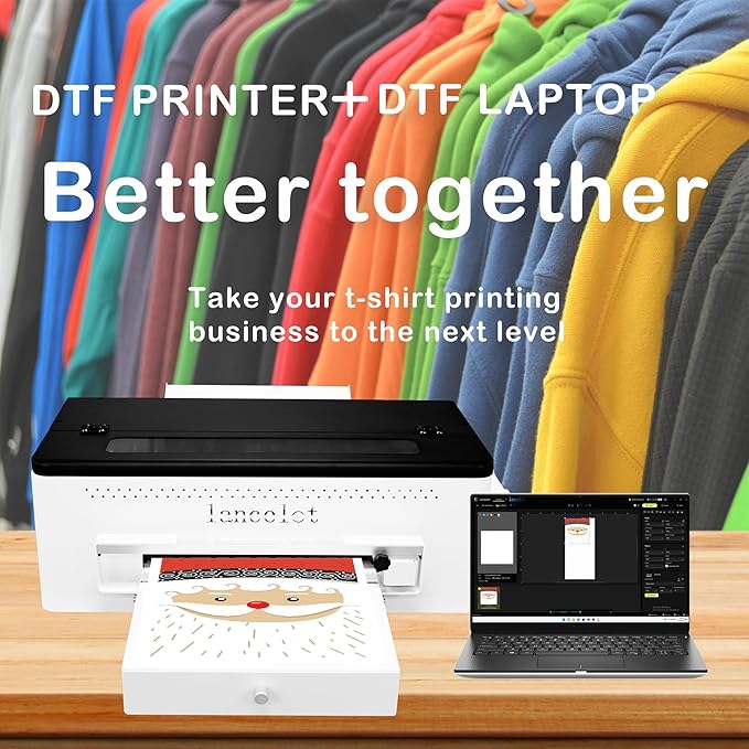 Lancelot A3 l1800 DTF Transfer Printing Machine with Roll Feeder, White Ink Circulation and Easy Operation,DTF Printer Bundle for Dark and Light Clothing (Printer+Oven+Laptop+consumable)-DeskLoop Office