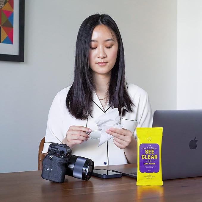 See Clear Original Lens Cleaning Wipes - Pre-Moistened Eyeglass & Screen Cleaning Cloth Towelettes - Streak Free, Scratch Free Lens & Electronic Screen Cleaner - 12 Resealable Packs of 16 (192 Wipes)-DeskLoop Office