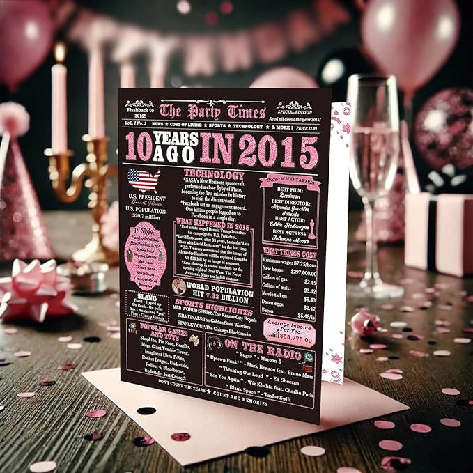 10 Year Old Girl Birthday Gifts, 10th Birthday Decorations for Girls, Daughter Birthday Card, 10th Birthday Card Gift for Girls, Big Size, Rose Pink Gold
