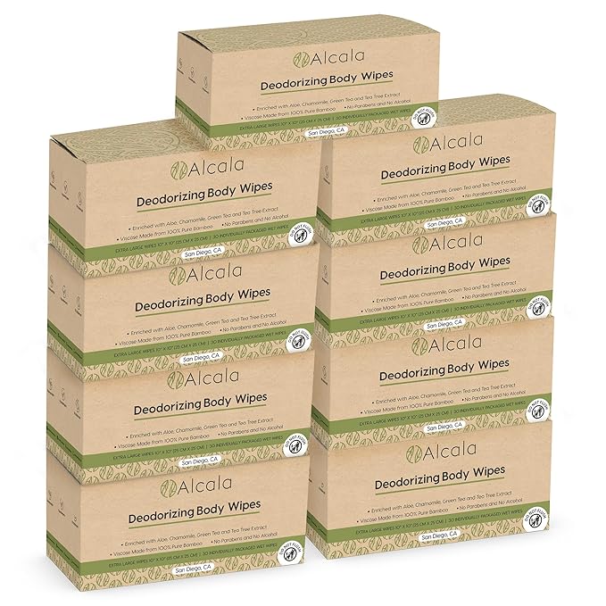 Alcala Deodorizing Body Wipes Individual Shower Wipes 100% Pure Biodegradable Bamboo Wet Wipes with Aloe Tea Tree Adult Body Wipes for Women & Men Ideal for Camping Hiking, Hospitals & Gym (330 Pack)-DeskLoop Office