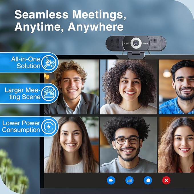 EMEET 3-in-1 4K Webcam with Microphone and Speaker, C980 PRO 60°-98° Wide Angle Webcam w/ 4 Noise Cancel Mics, 2 Speakers, Fixed Focus, Magnetic Privacy Cover, Great for Group and Personal Video Calls-DeskLoop Office