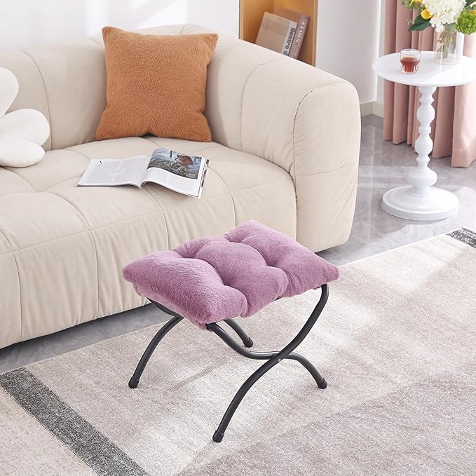LITA Folding Upholstered Footrest Stool, Modern Small Portable Accent Ottoman with Detachable Thick Cotton Cushion Padded Sofa Stool with Metal Frame for Lazy Chair, Living Room & Bedroom-DeskLoop Office