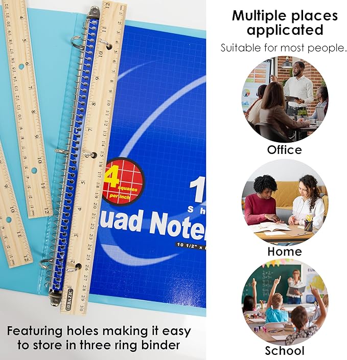 BAZIC Wooden Ruler 12" (30cm), Singel Metal Edge, Inches Centimeter Metric Measuring Drafting Rulers, for Students School Supplies (3/Pack), 1-Pack-DeskLoop Office