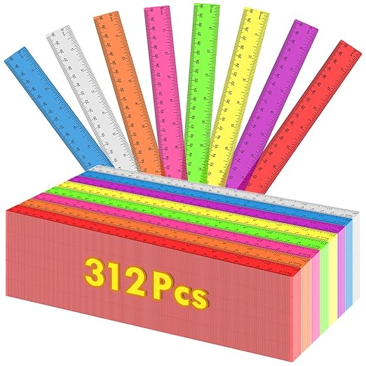 312 Pack Plastic Ruler Bulk, 12 Inch Plastic Ruler in Assorted Colors, Clear Rulers with Inches and Centimeters, Transparent Rulers Bulk for Kids Back to School, Classroom, Office, Home Supplies-DeskLoop Office