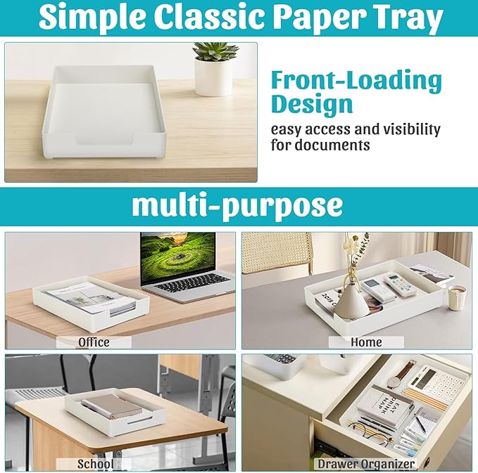 Letter-Size Tray Desk Letter Tray Paper Tray, Sturdy Heavy-Duty Plastic Printer Paper Tray, Single-Tier Stackable File Storage Organizer for Office Home (1, White)-DeskLoop Office