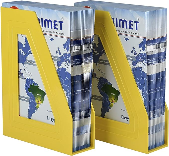 Acrimet Magazine File Holder, Durable Rack, Space-Saving Organizer (Plastic) (Yellow Color) (2 pack)-DeskLoop Office