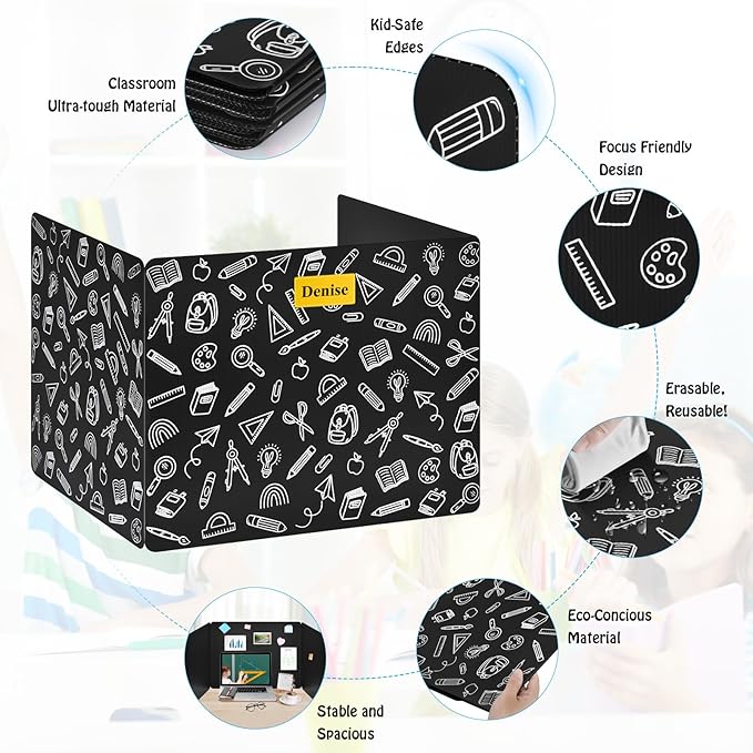 24 Pack Black Printing Privacy Floders for Student Desks - Durable Plastic Erasable - Testing Dividers for Classroom - Easy Clean Privacy Shields for Student - Includes Extra Labels-DeskLoop Office