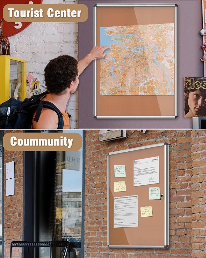 Mifuro 38"x28" Enclosed Bulletin Board, Lockable Weather-Resistant Aluminum - Image 8