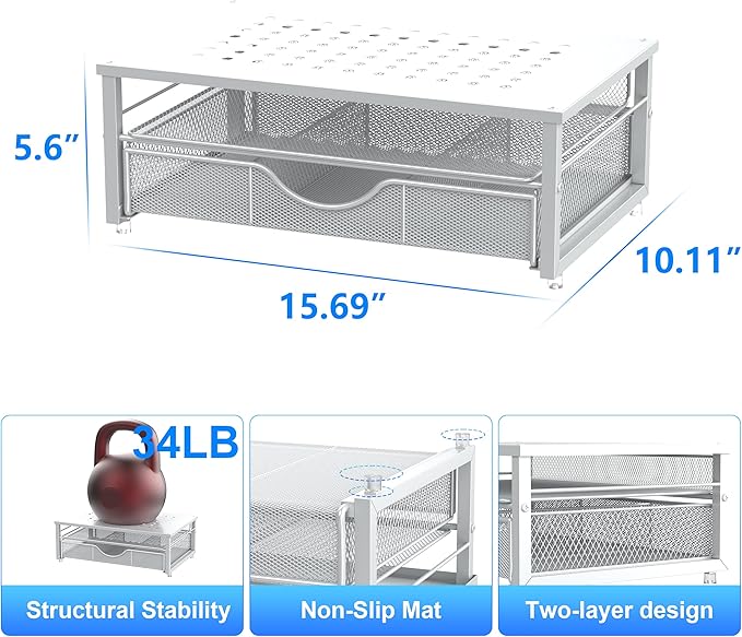 gianotter Computer Monitor Stand Riser, office organizer with Drawer, Office Organizers Storage for Classroom Office Supplies (White)-DeskLoop Office