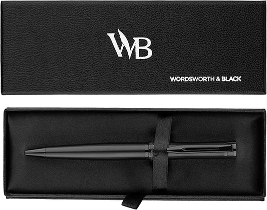 Wordsworth and Black Ballpoint Pen All Black Lacquer- Stunning Luxury Pen, Ink Refill, Best Gift Set for Men & Women, Refillable, Elegant, Nice Pens, Fine Point-DeskLoop Office