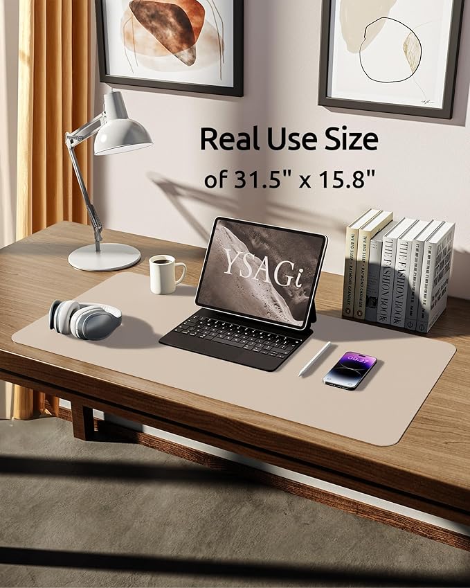 YSAGi Leather Desk Pad Protector, Large Mouse Pad, Non-Slip PU Leather Desk Blotter, Waterproof Writing Pad for Office and Home (31.5" x 15.8", Eggshell)-DeskLoop Office