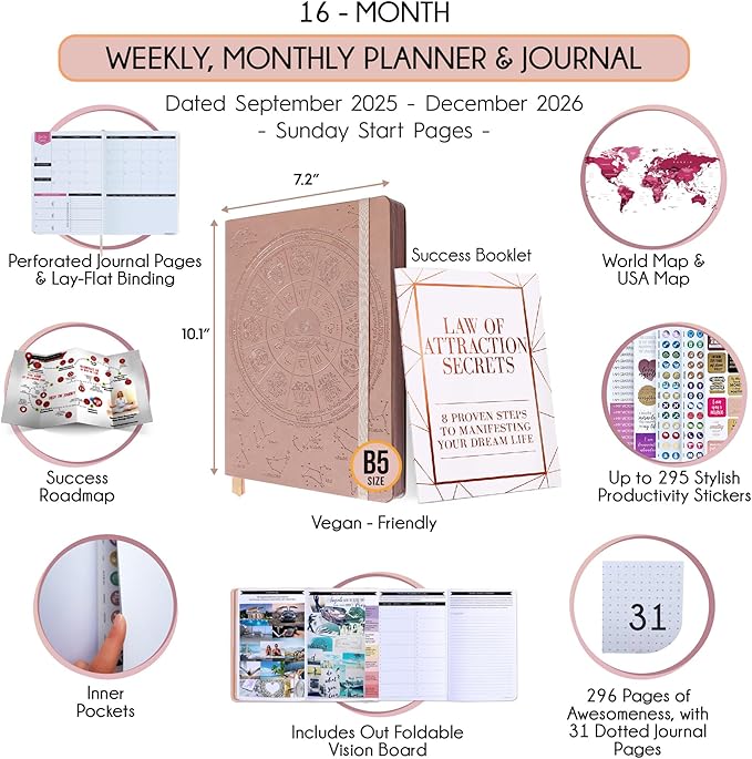 2025-2026 Planner Weekly and Monthly | 16-Month Life Planner to Increase Focus & Productivity | Reduce Overwhelm & Achieve Your Biggest Goals | Include Gift Box & Stickers | Sep 2025-Dec 2026-DeskLoop Office