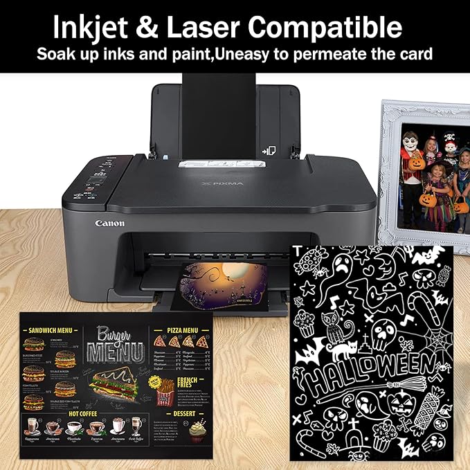 100 Sheets Black Cardstock 8.5 x 11 Thick Paper, Goefun 80lb Card Stock Printer Paper for Halloween, Invitations, Scrapbooking, Crafts, DIY Cards-DeskLoop Office