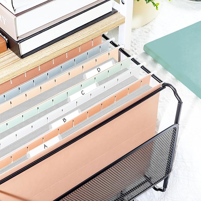 SUNEE 25 Count Hanging File Folders, Pastel Colors, Hanging File Folders Letter Size, Hanging Folders with 1/5-cut Tabs, Designed for Bulky Files, Filing Cabinets, Medical Charts-DeskLoop Office