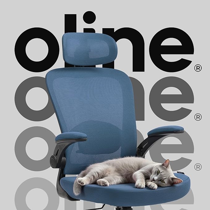 Oline ErgoAir Ergonomic Office Chair – Adjustable Lumbar Support, Flip-Up Armrests, Mesh Computer Desk Chair, Swivel Rolling Executive Gaming Chair for Home & Office (Navy Blue)-DeskLoop Office
