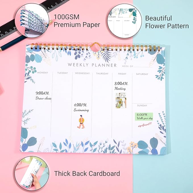 8.5x11 Weekly Planner Notepad Undated To Do List Note pad 52 Weekly Desk Wall Planner Calendar Hangble Daily Planning Pad for Work,Home,School,Ofiice Supplies,Matching 44 Notepad,Blue-DeskLoop Office