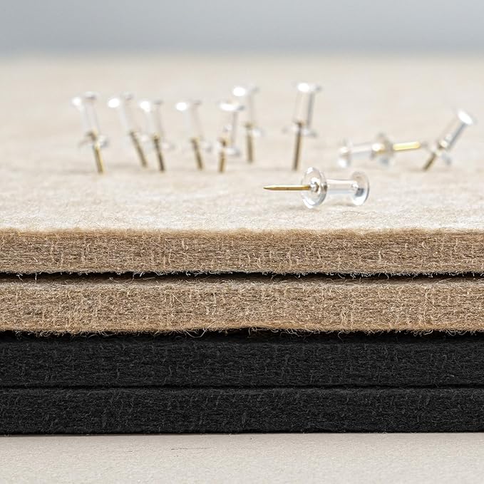 Bulletin Board, 35 x 17 1/2 inches Felt Board - Decorative Pin Board, Cork Board Alternative for Wall, Foldable Picture Board Self-Adhesive Vision Board Prayer Board with 20 Pushpins Black-DeskLoop Office