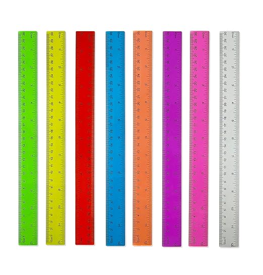 Transparent Plastic Rulers for Students, 12 Inch with Centimeters and Millimeters Scale, Assorted Colors, 8 Pack-DeskLoop Office
