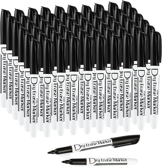 Volcanics Black Dry Erase Markers Bulk Pack of 60 Low Odor Fine Tip Whiteboard Pens for Whiteboard Dry Erase Calendar-DeskLoop Office