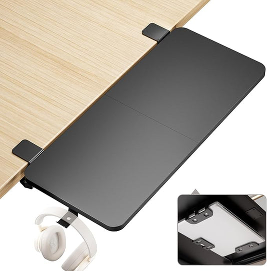 Desk Extender Tray, 28" x 12" Clamp On Desk Shelf, Desk Extension with Laptop Holder, Table Desk Arm Rest, Clamp On Keyboard Tray for Office and Home, Workstation Organizer, Large, Black-DeskLoop Office