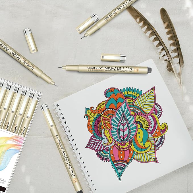 01 Micro Pen, Fine Point Pen with 12 Colors, Waterproof Archival Ink, 0.25mm Fineliner Ink Pens for Artist Illustration, Sketching, Anime, Manga, Technical Drawing and Scrapbooking-DeskLoop Office