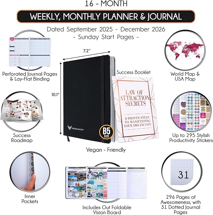 2025-2026 Planner Weekly and Monthly | 16-Month Life Planner to Increase Focus & Productivity | Reduce Overwhelm & Achieve Your Biggest Goals | Include Gift Box & Stickers | Sep 2025-Dec 2026-DeskLoop Office