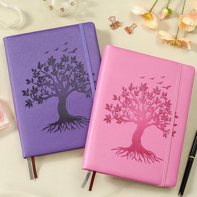 ZXHQ B5 Bullet Dotted Journal Notebook for Women:150gsm Thick Paper, 256 Pages, Dot Grid Hardcover, Tree of Life Design, Fine Inner Pocket - 7.7" × 10" Purple-DeskLoop Office