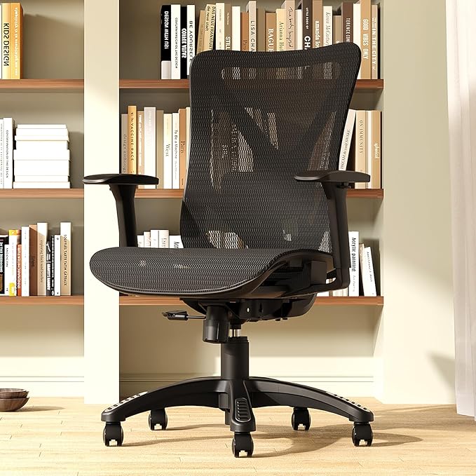 Ergonomic Office Chair, Mesh Computer Desk Chairs with Adjustable Lumbar Support, 3D Armrests, Tilt Function, Comfy Wide Seat, Swivel Executive Work Task Chair for Company and Home-DeskLoop Office