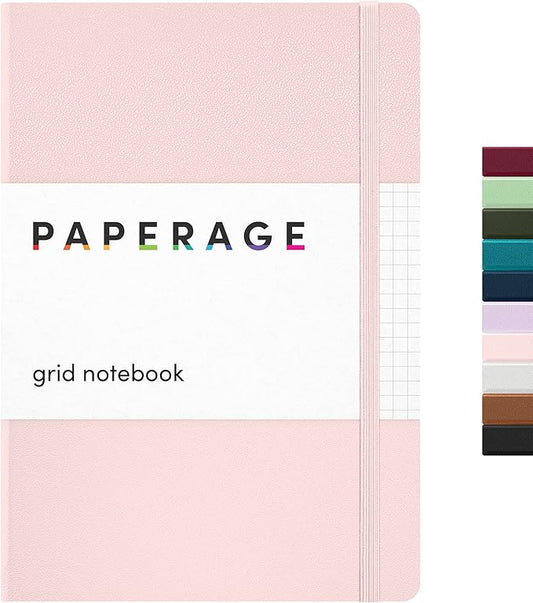 PAPERAGE Graph Paper Journal Notebook, (Blush), 160 Pages, Medium 5.6 in x 8 in - 100 GSM Thick Paper – Hardcover Grid Notebook for Work or School-DeskLoop Office