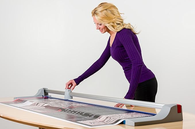 Dahle Large Format Premium Rolling Trimmer, 72" Cut Length, 12 Sheets Capacity, Cut Mat Board, Self-sharpening Blade Cuts in Both Directions, Ground Steel Blade, Automatic Clamp Holds (472)-DeskLoop Office