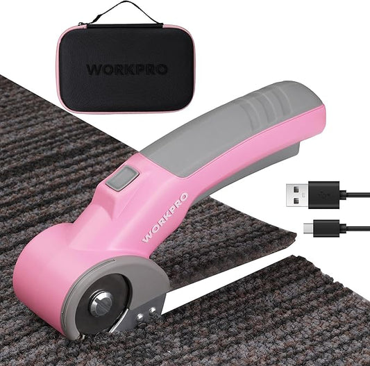 WORKPRO Cordless Electric Scissors, 4V Rotary Cutter for Cardboard Carpet Leather Plastic, 2000mAh Rechargeable Powerful shears with Storage Case-DeskLoop Office
