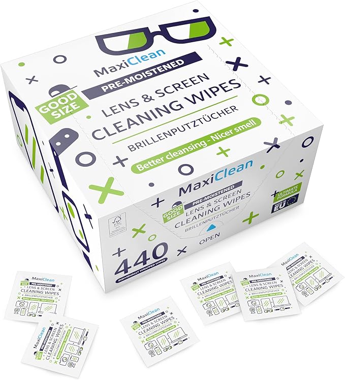 440 Pack Lens Wipes for Eyeglasses Pre-Moistened, Individually Wrapped Streak-Free Cleaning for Glasses & Laptop Screens, Glasses Cleaner Wipe Bulk 5.5 x 4.7 Inch, Sunglasses & Phone Wipe-DeskLoop Office