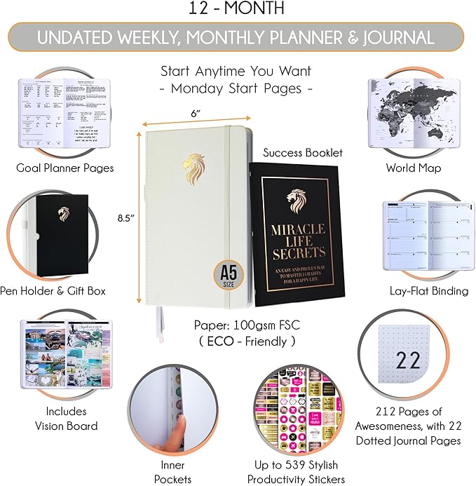 Life Planner - Undated Daily, Weekly & Monthly Planner with Budget Section | A 12 Month Journey to Increase Productivity & Happiness | Life Organizer & Gratitude Journal - Horizontal Format-DeskLoop Office