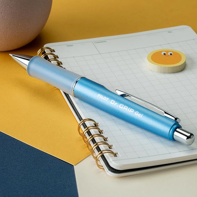PILOT Dr. Grip Limited Refillable & Retractable Gel Ink Rolling Ball Pen, Fine Point, Metallic Ice Blue Barrel, Black Ink, Single Pen (36271)